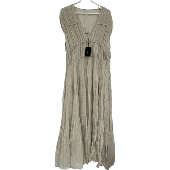 Massimo Dutti Womens Maxi Dress M Medium Beige Loose Cut Pleated 6623/623 NWT - Picture 2 of 11